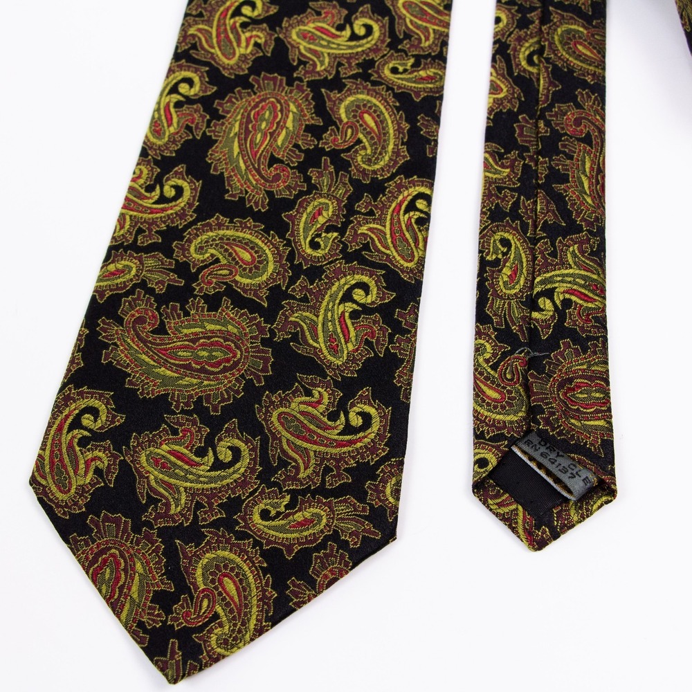 Bugatchi Mens Black Gold Paisley Silk Neck Tie Made in Italy‎